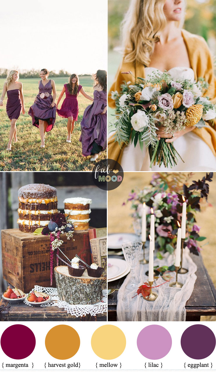 Autumn colours wedding theme { different shades of purple & warm yellow