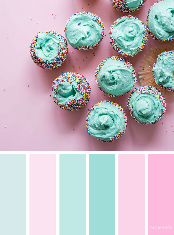 Teal Mint Gray Beige & Pink Color Palette Card