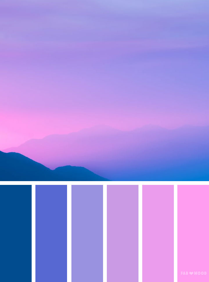 Bluebell pink and blue sky inspired color palette ,landscape color scheme