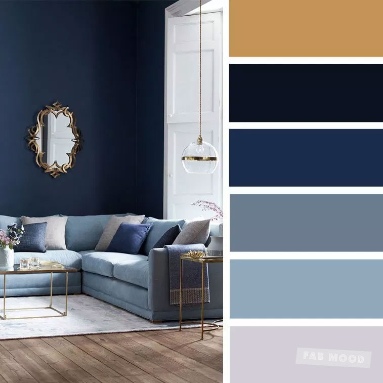 The Best Living Room Color Schemes - Gold + Gray + Blue Color Palette #colors #colorscheme #livingroom