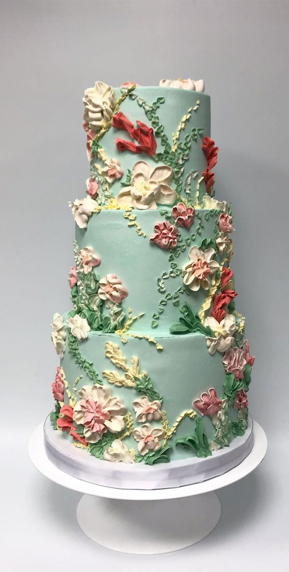green wedding cake, buttercream wedding cake, floral hand painted wedding cake #weddingcake #weddingcakes