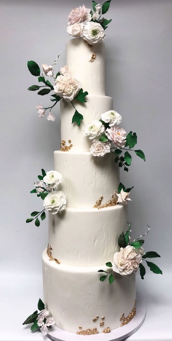 32 Jaw-Dropping Pretty Wedding Cake Ideas : five tier wedding cake