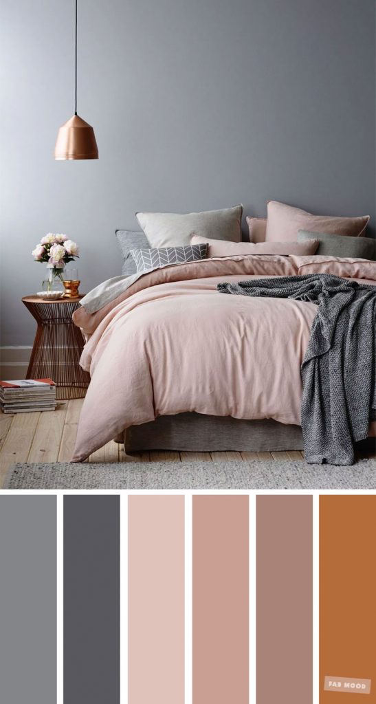 Copper, Grey and Mauve Color Scheme for Bedroom