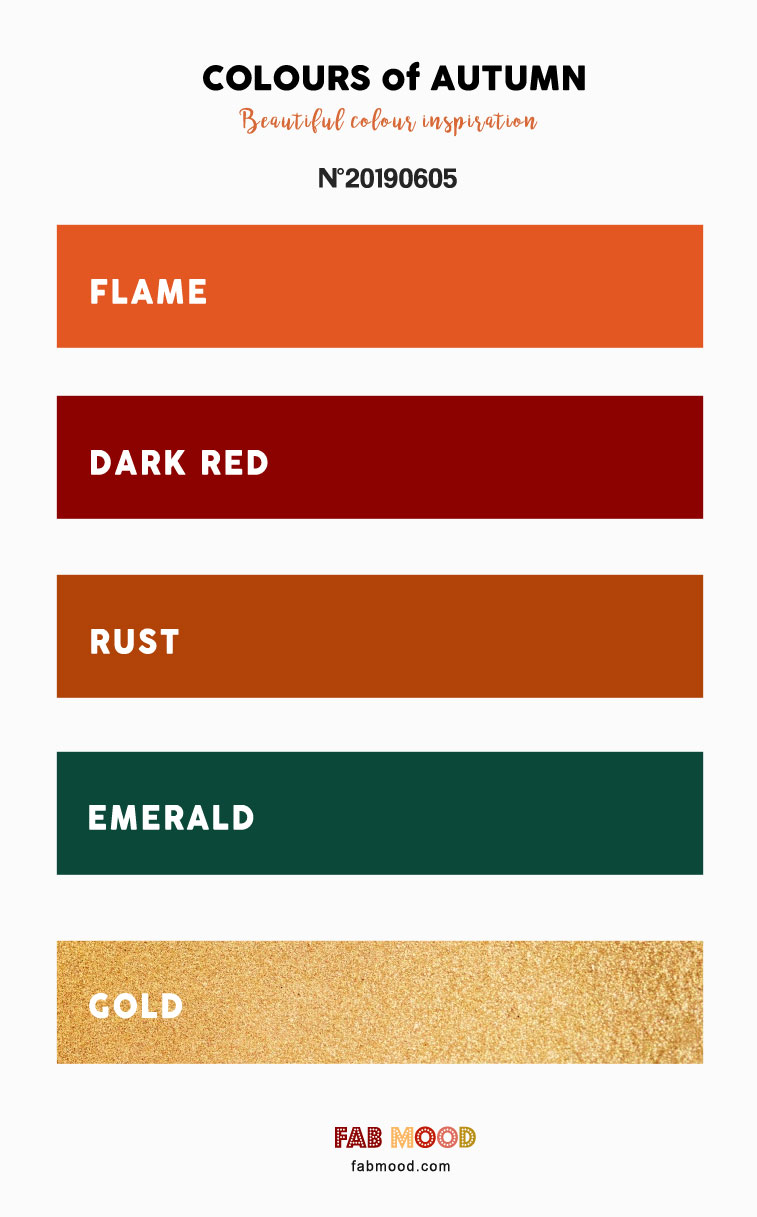 Pretty Autumn Color Palette { Flame + Dark Red + Rust + Emerald and Gold }