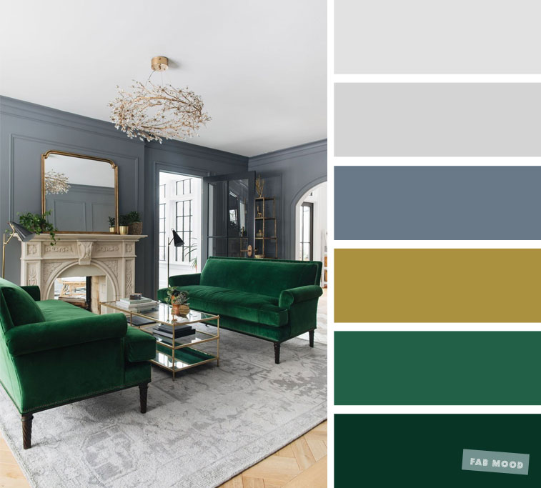 Emerald Green + Blue Grey – The Best Living Room Color Schemes