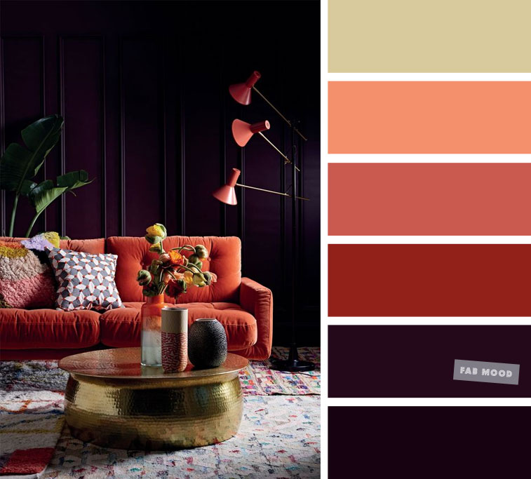 Midnight Purple and Terracotta with gold accents – The Best Living Room Color Schemes