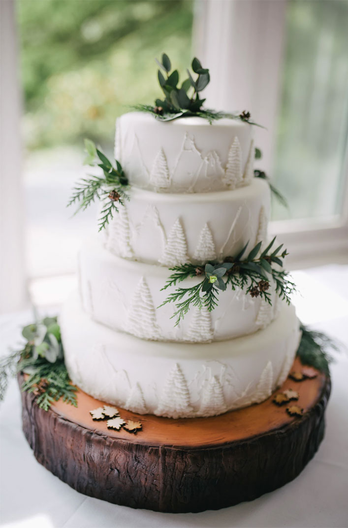 32 Jaw-Dropping Pretty Wedding Cake Ideas - Woodsy Christmas Wedding cake #weddingcake #cake #cakes #weddingcakes winter wedding ,woodsy wedding theme