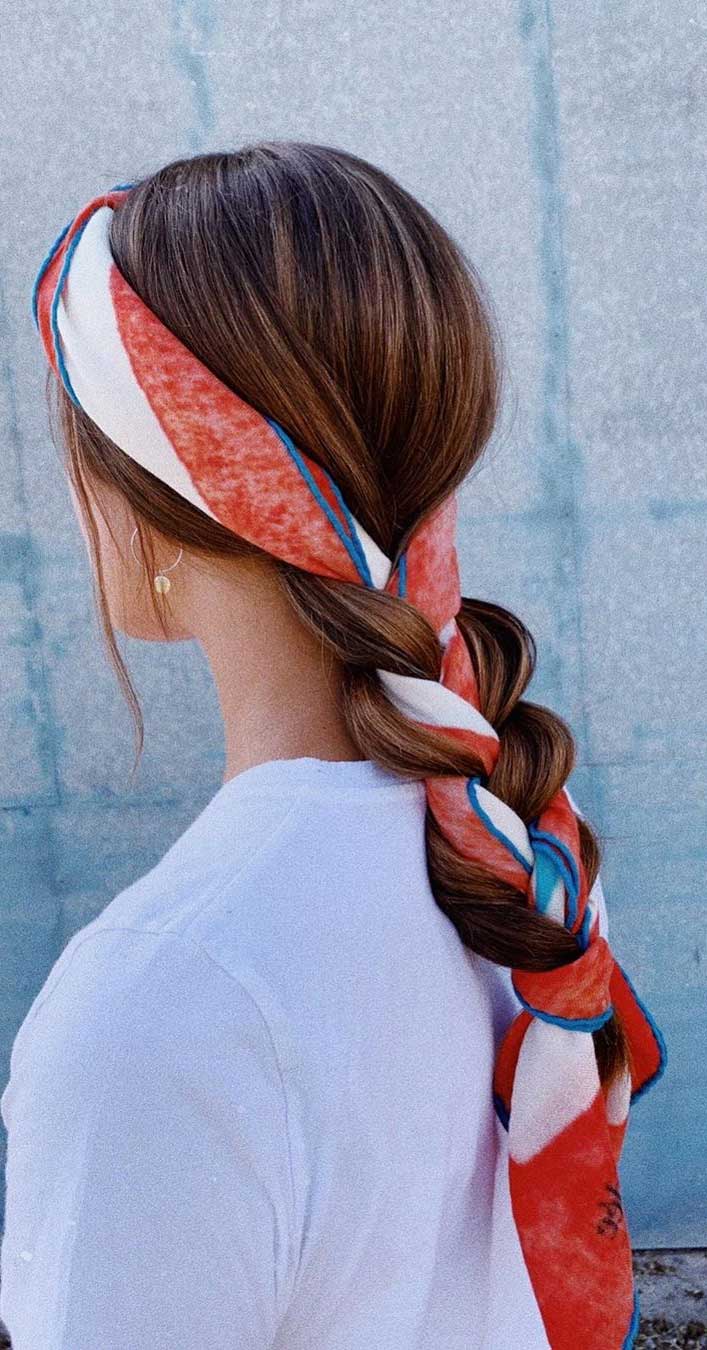21 pretty ways to wear a scarf in your hair, easy hairstyle with scarf , hairstyles for really hot weather #hairstyle