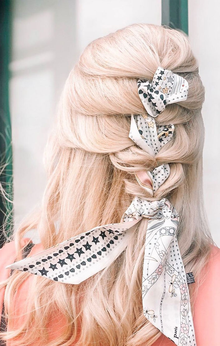 21 stylish ways to wear a scarf in your hair, easy hairstyle with scarf , hairstyles for really hot weather #hairstyle