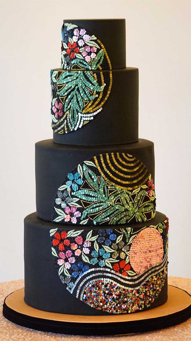 The 50 Most Beautiful Wedding Cakes – Black Wedding Cake with edible sequin