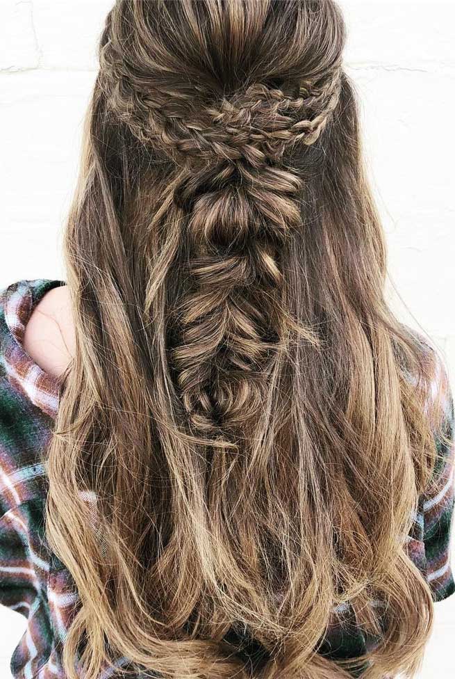 Half Up Half Down Hairstyles , partial updo hairstyle , half up half down hairstyles wedding, braid half up half down hairstyles , bridal hair ,boho hairstyle #hair #hairstyles #braids #halfuphalfdown #braidhair half up hairstyles for medium length hair, sleek half up half down hairstyles, pretty half up half down hairstyle