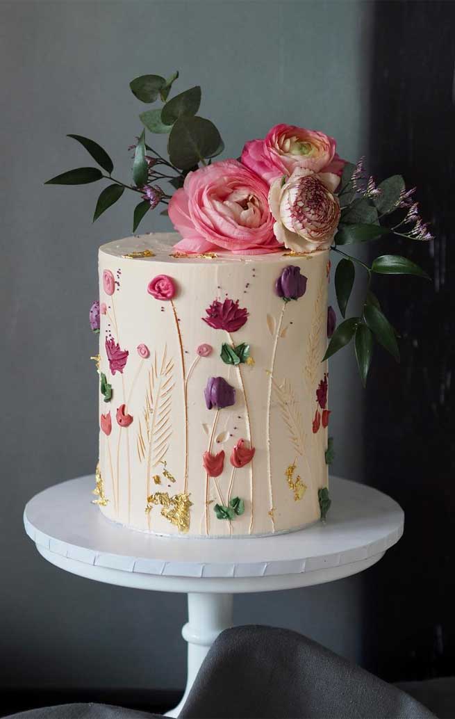 painted wedding cake , single tier wedding cake #cakedesigns