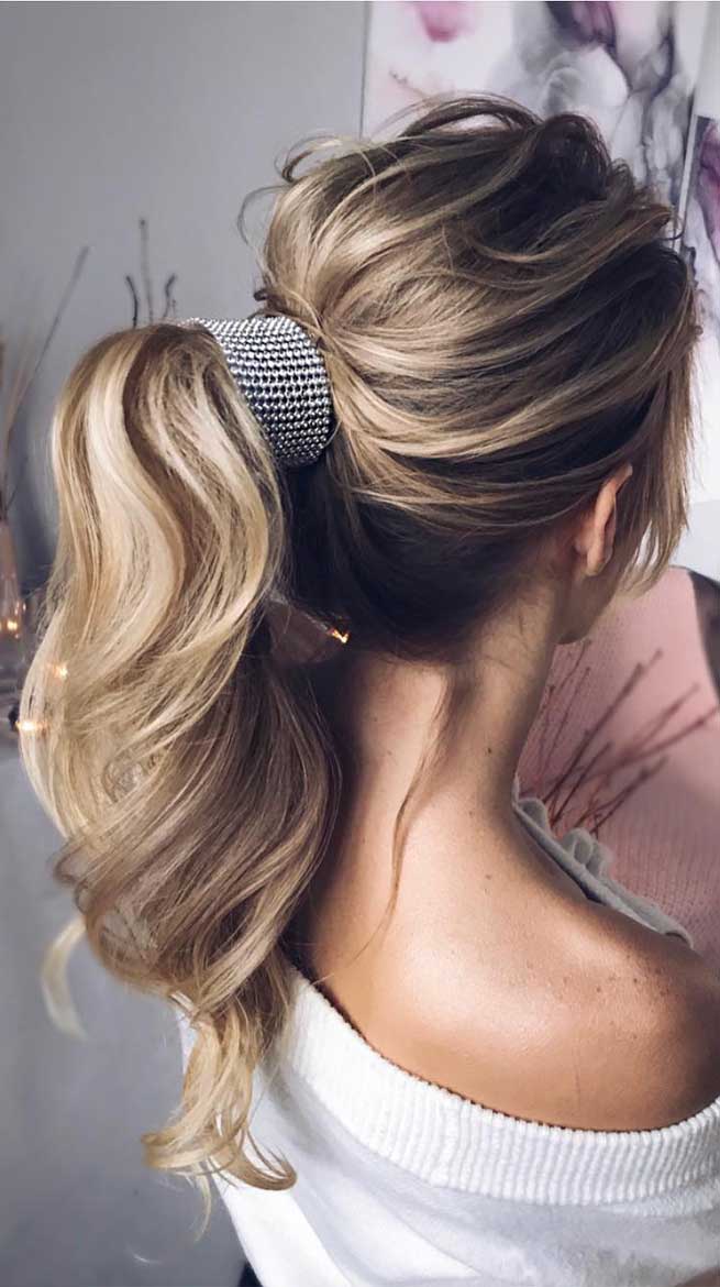 wavy and voluminous ponytail, ponytail hairstyles , wedding ponytail #ponytails