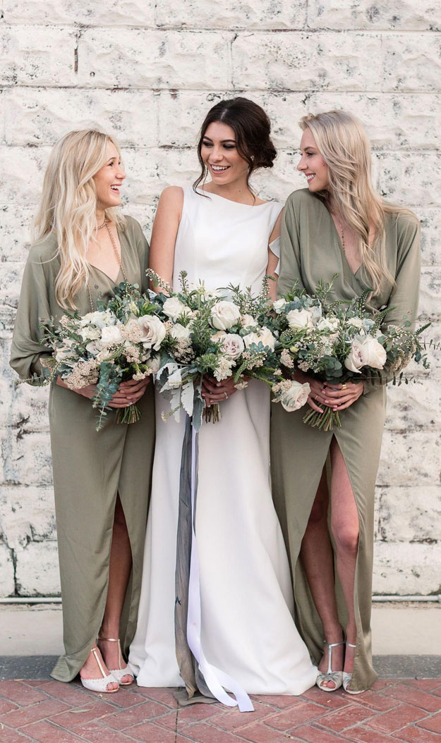 dark shades of sage, bridesmaid dresses #sagewedding #bridesmaiddresses