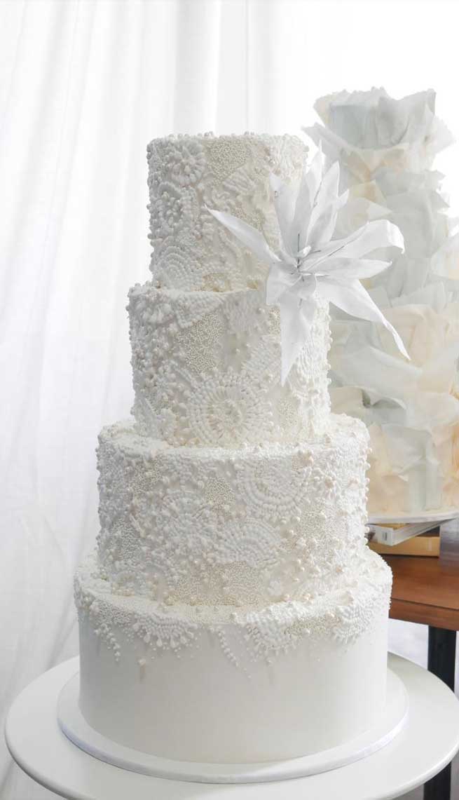white wedding cake, unique wedding cakes #weddingcakes , wedding cakes, wedding cake ideas