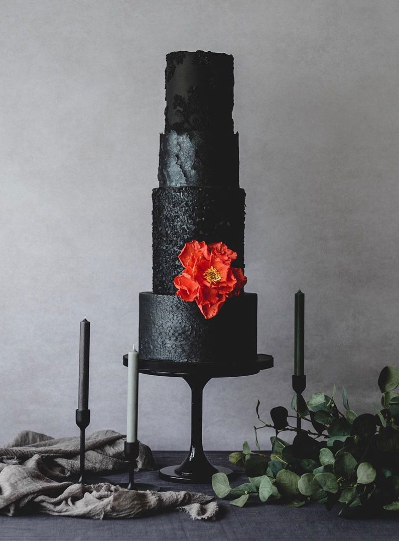 four tier black wedding cake , wedding cakes