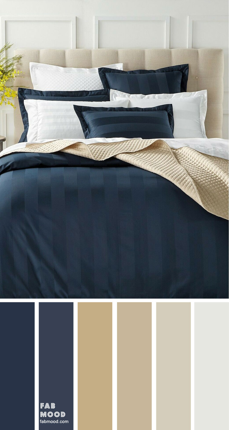 blue and grey bedroom color schemes, dark grey bedroom ideas, bedroom decorating ideas with dark blue walls, beige and dark blue bedroom, grey and blue bedroom ideas, navy blue bedroom ideas, what color bedding goes with grey walls, light grey bedroom ideas, dark blue and grey beddroom #darkblue #colorpalette #color #grey #beigeblue 