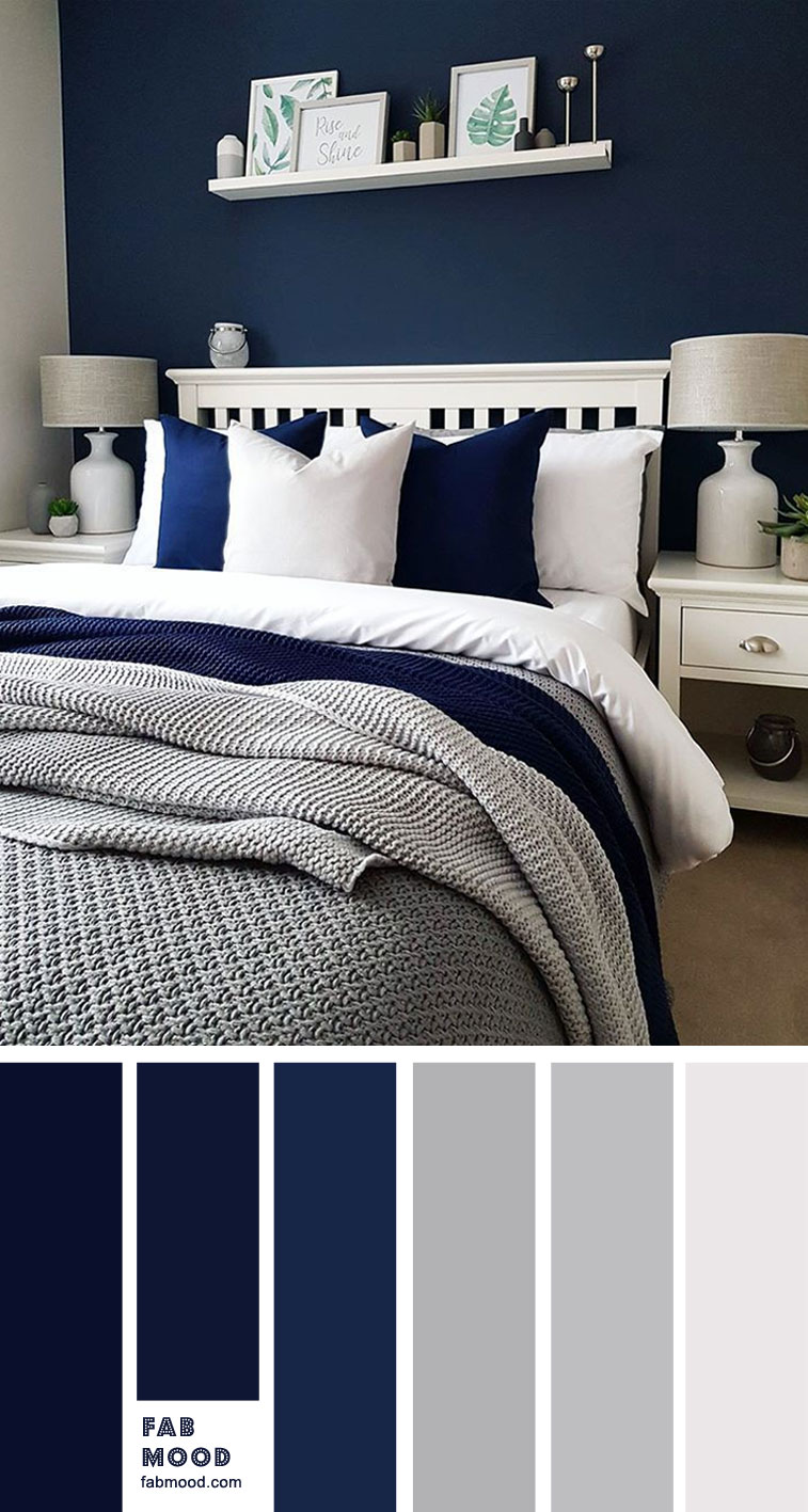 navy blue bedroom color scheme, navy blue and grey bedroom color ideas #color #colorpalette #grey #navygrey #bedroom bedroom color scheme #navy #darkblue #navyblue navy blue and grey color palette