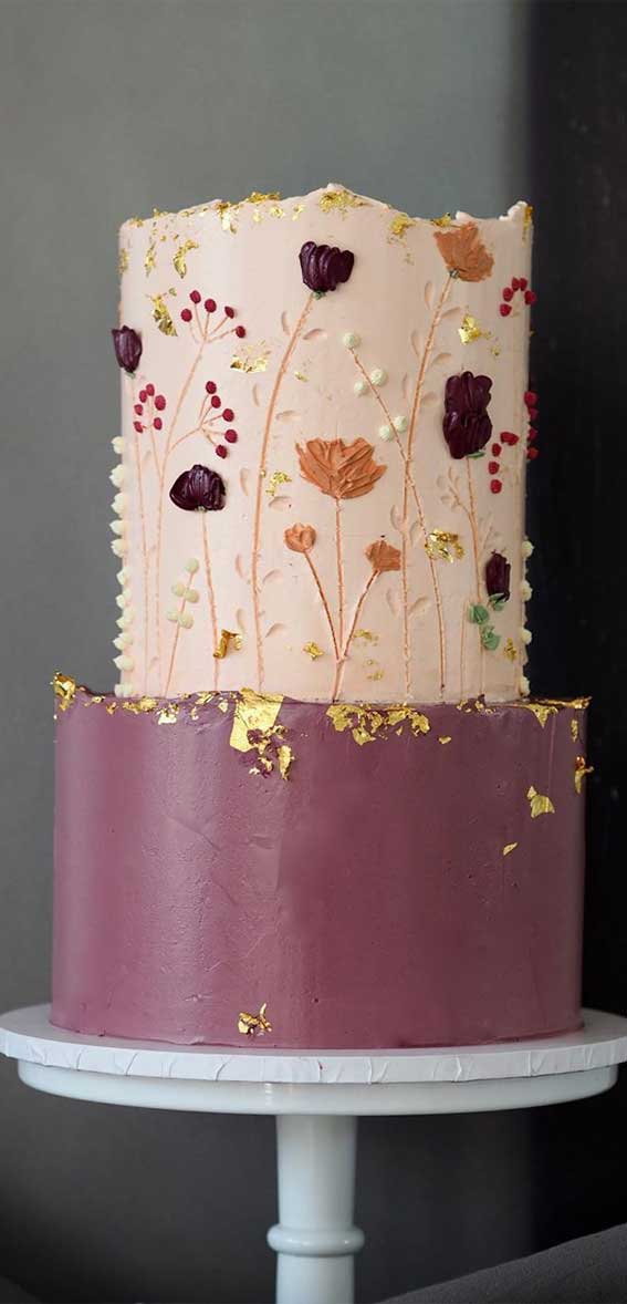 buttercream wedding cake, textured wedding cake, floral wedding cake #floralpainted wedding cake #weddingcake #weddingcakes gold textured wedding cake #weddingcakedesign wedding cake design