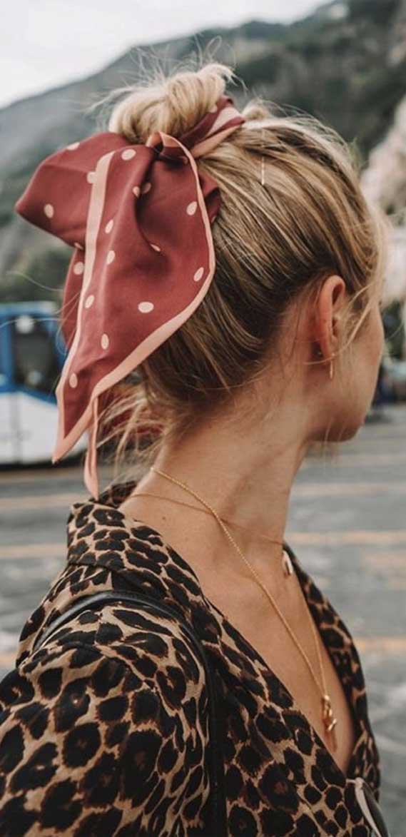 #hairscarves easy hairstyle with scarf , silk hair scarf #hairstyle hair scarf styles, how to style a hair scarf, hair scarf ideas #hairscarf how to wear a hair scarf ponytail, hair scarf styles for natural hair, hair scarf trend 2020, hair scarf
