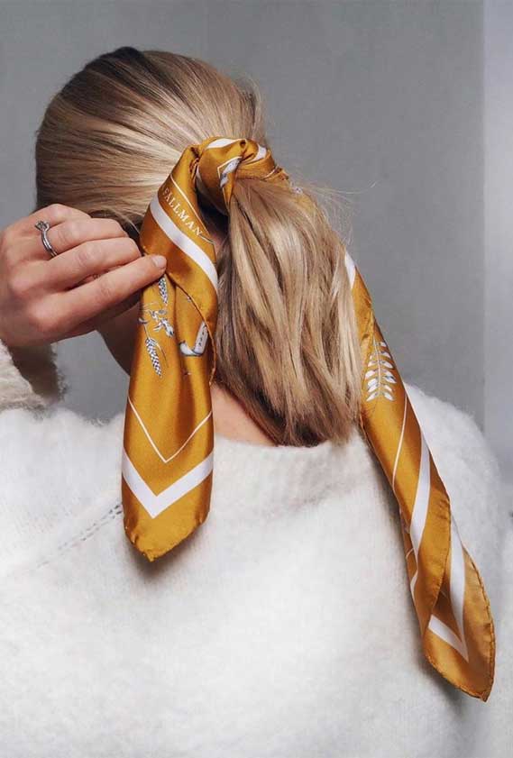 #hairscarves easy hairstyle with scarf , silk hair scarf #hairstyle hair scarf styles, how to style a hair scarf, hair scarf ideas #hairscarf how to wear a hair scarf ponytail, hair scarf styles for natural hair, hair scarf trend 2020, hair scarf