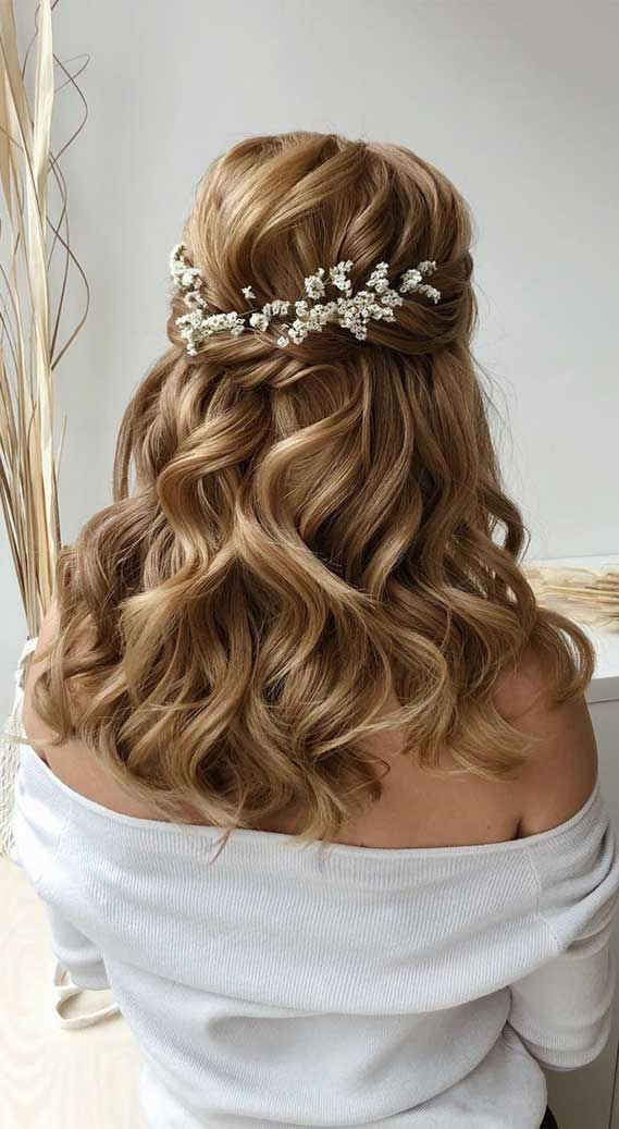 half up half down hairstyles , partial updo hairstyle , half up half down hairstyles wedding #halfup half up medium length hairstyle, braid half up half down hairstyles , bridal hair , boho hairstyle #hair #weddinghairstyles #halfuphalfdown half up hairstyles for medium length hair, half up, hairstyle, hair, half up dos, half up hairstyle