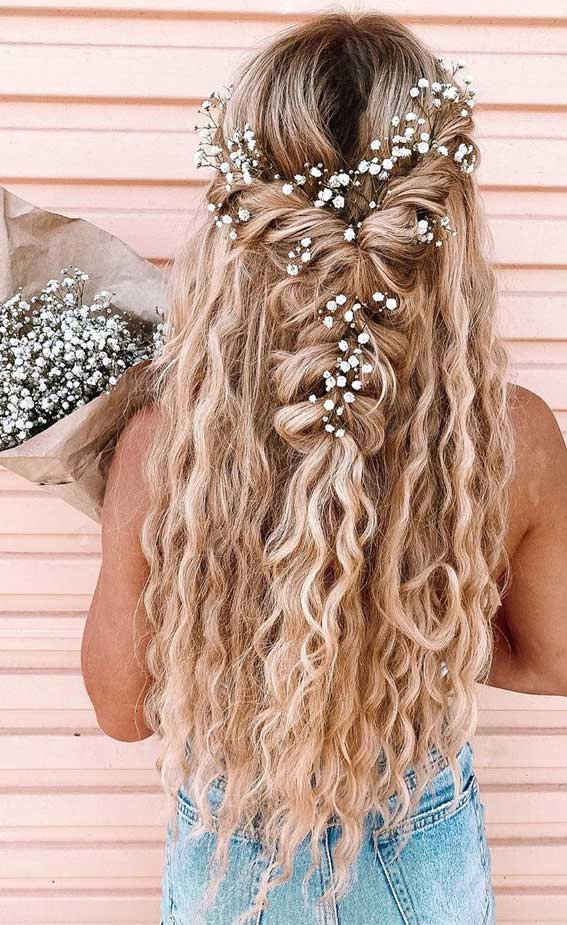 braided half up half down hairstyles , partial updo hairstyle , half up half down hairstyles wedding #halfup  braid half up half down hairstyles , bridal hair , boho hairstyle #hair #weddinghairstyles #halfuphalfdown , half up, hairstyle, hair, half up dos, half up hairstyle