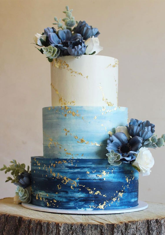 wedding cake, watercolour wedding cake, blue watercolour wedding cake, ombre wedding cake, wedding cake designs, wedding cake ideas, unique wedding cake designs #weddingcake #weddingcakes #cakedesigns wedding cakes 2020