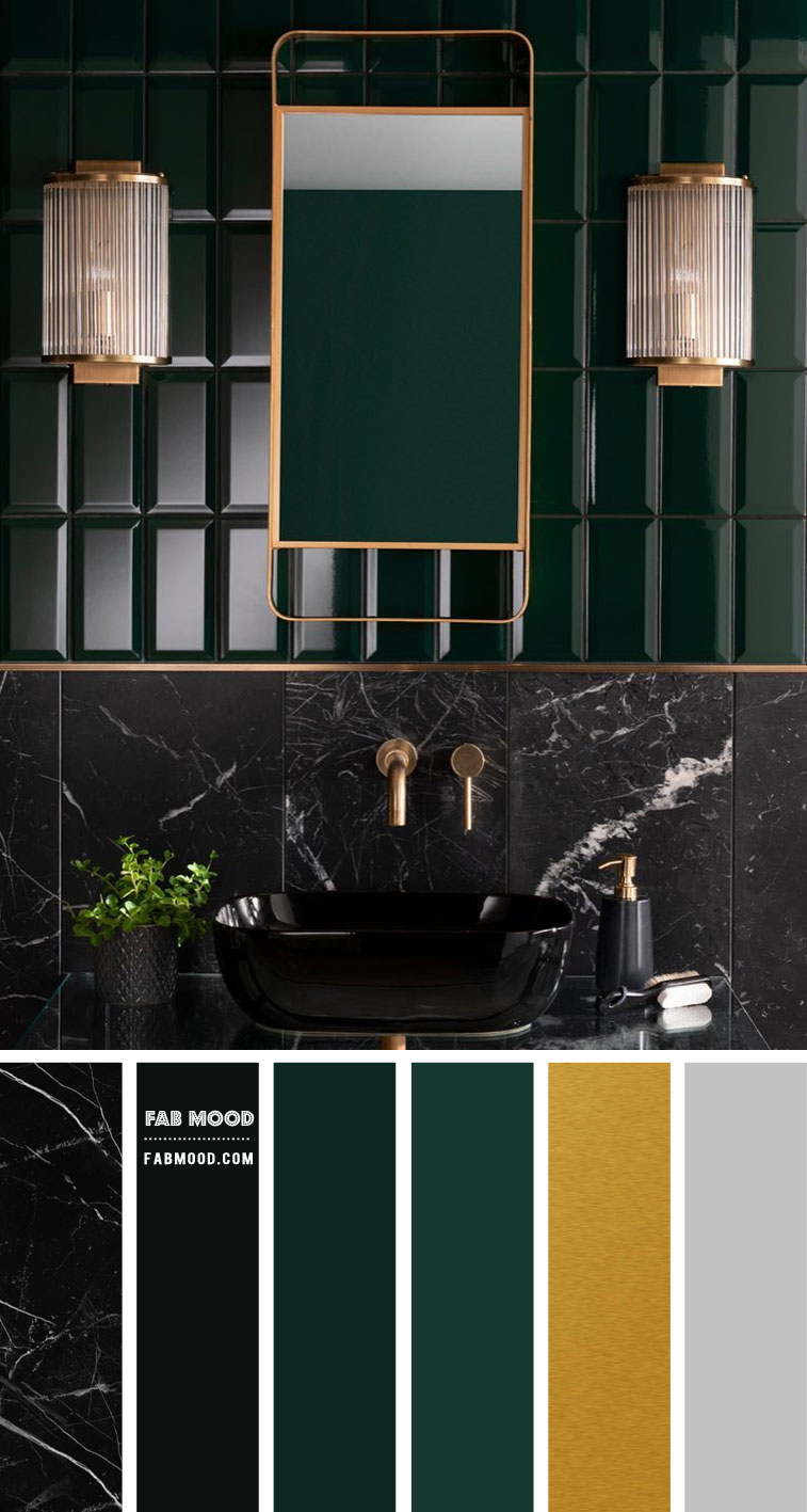black and forest green color ideas for bathroom, black marble and forest green tiles, black and forest green color combos , black and dark green bathroom colors, black marble and green forest bathroom color 