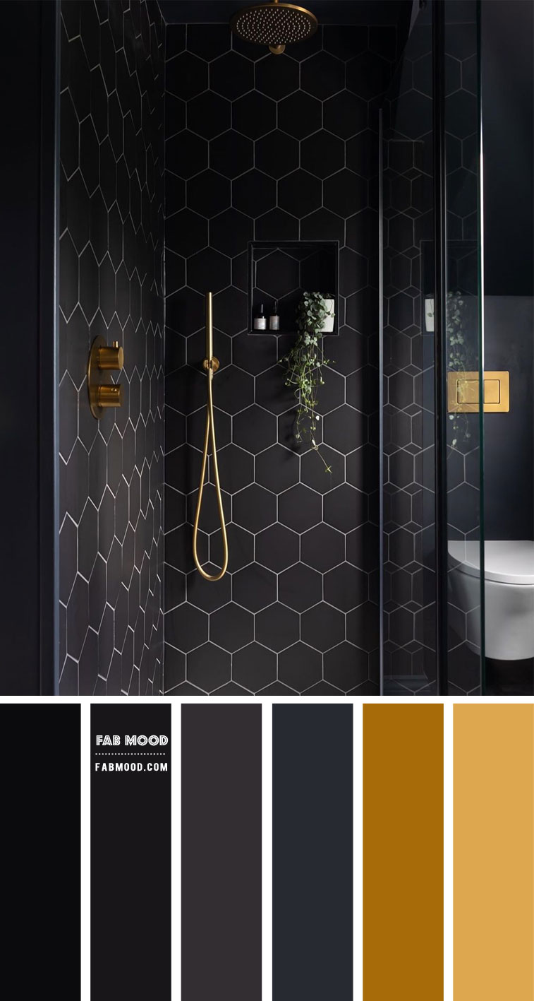 Black and gold color scheme for bathroom