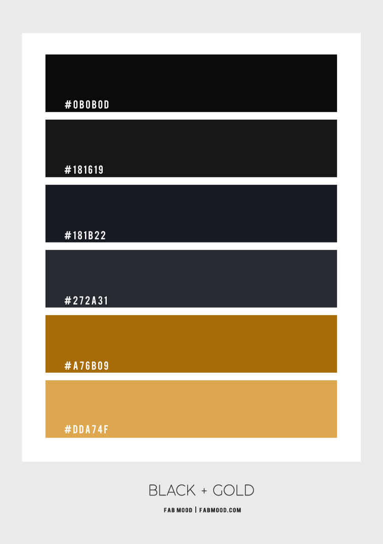 black and gold color scheme, black and gold color combo, black and gold color palette, charcoal and gold color scheme