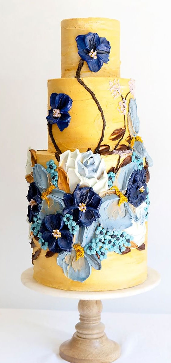 buttercream wedding cake, textured wedding cake #wedingcake #weddingcakes yellow wedding cake, buttercream wedding cake #buttercreamcake autumn wedding cake