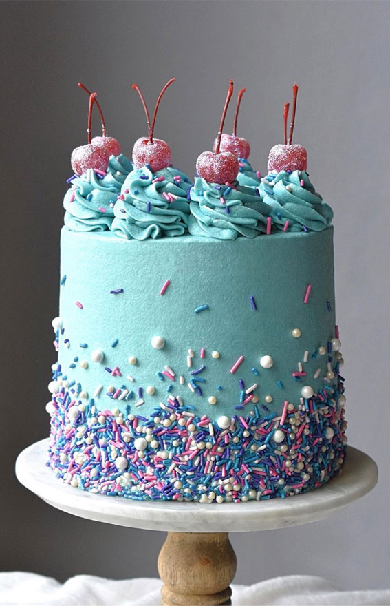 blue cake, cake ideas, cake designs, birthday cake, cake inspiration, cake trends 2020 , sprinkle cake #cakedesign #cakeideas