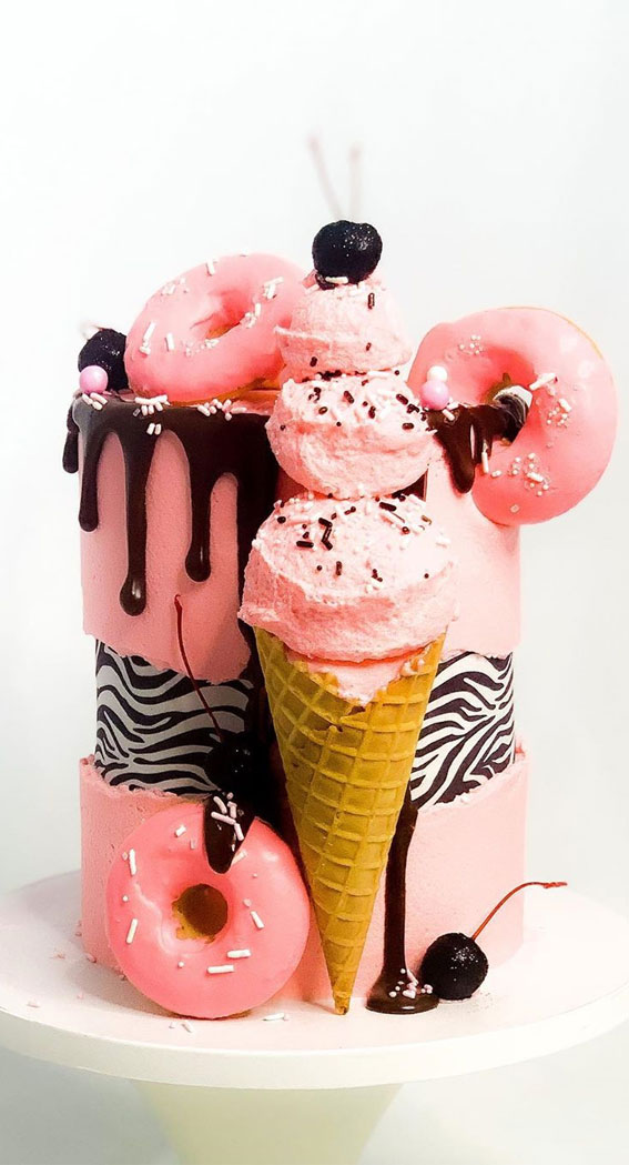pink girly cake, cake ideas, cake designs, birthday cake, cake inspiration, cake trends 2020 , sprinkle cake #cakedesign #cakeideas zebra cake