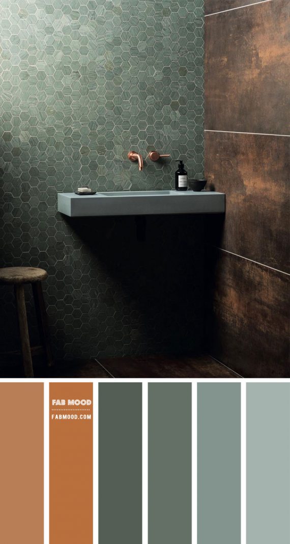 Copper and green color palette for bathroom