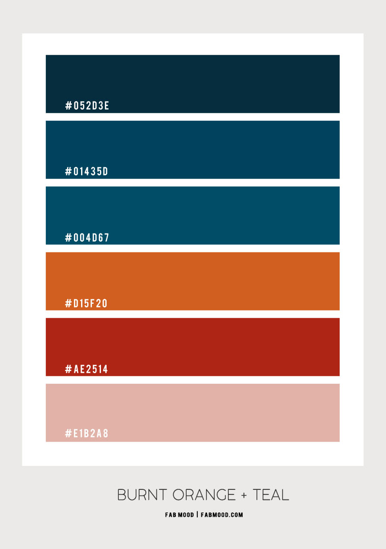 burnt orange and teal , blue teal and orange orange color palette, dark coral and teal color, shades of autumn color , autumn color , teal color scheme, burnt orange and teal color scheme #colorscheme #autumncolor #colorcombo #burntorange color palette