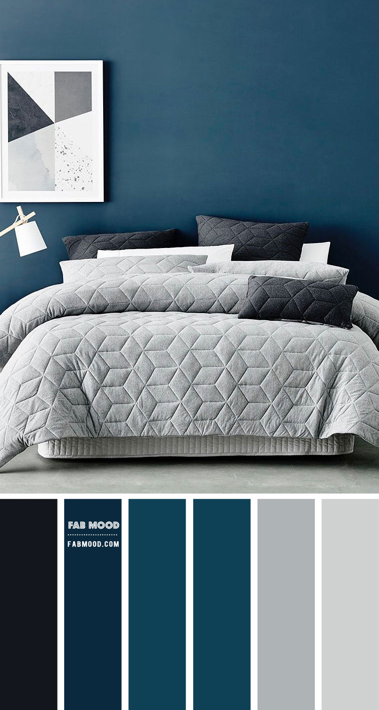 navy blue and grey bedroom, bedroom color scheme, navy blue bedroom, grey and navy blue bedroom, blue bedroom color ideas #color #colorscheme #colorpalette