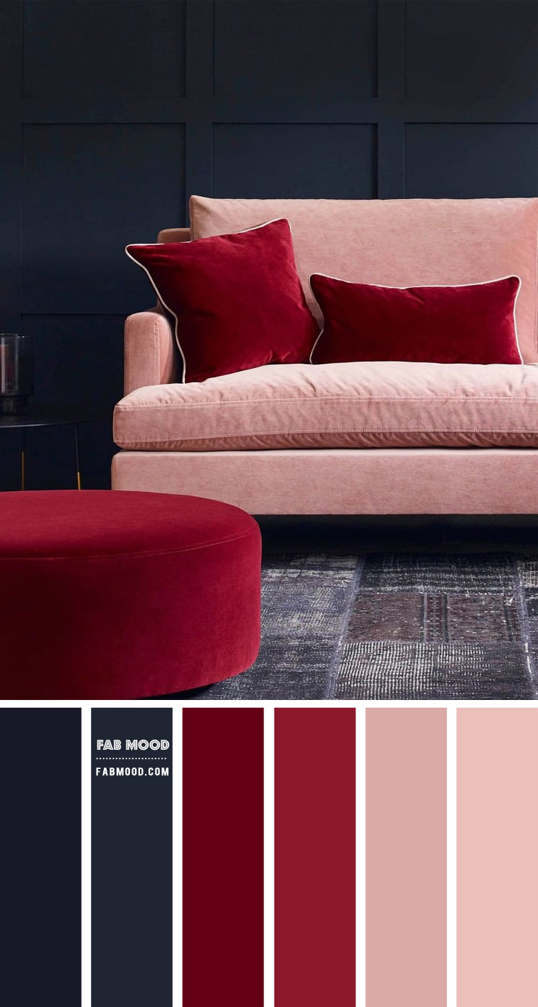 fremstille Mindre Bugt Navy Blue and Rose Pink Living Room