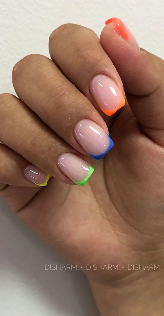 neon nail art, french nails , summer french nails, neon french nails