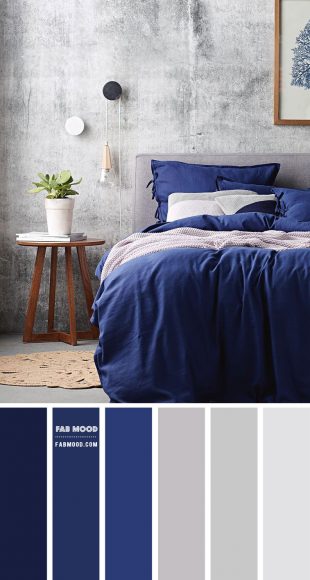 Light Grey Bedroom with Blue Accents