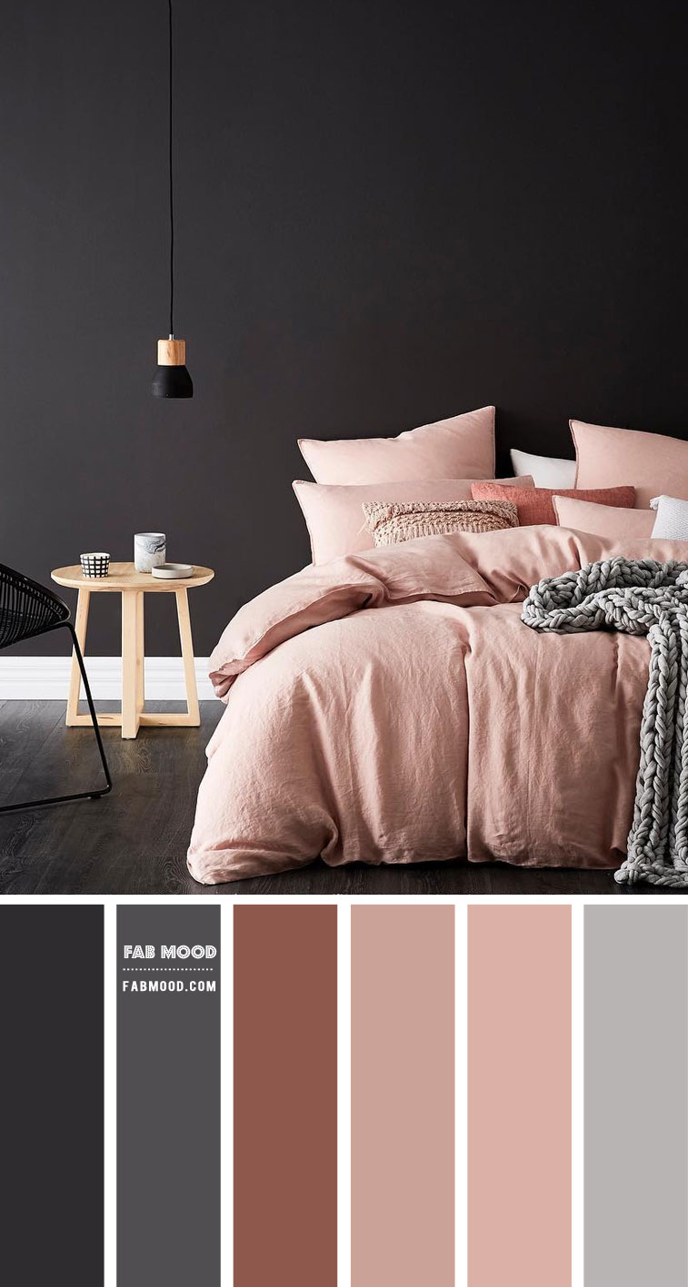 dark grey bedroom, charcoal bedroom, charcoal grey and mauve bedroom, charcoal bedroom walls, mute pink bedroom #bedroom #bedroomcolor #bedroomdecor mauve pink bedroom