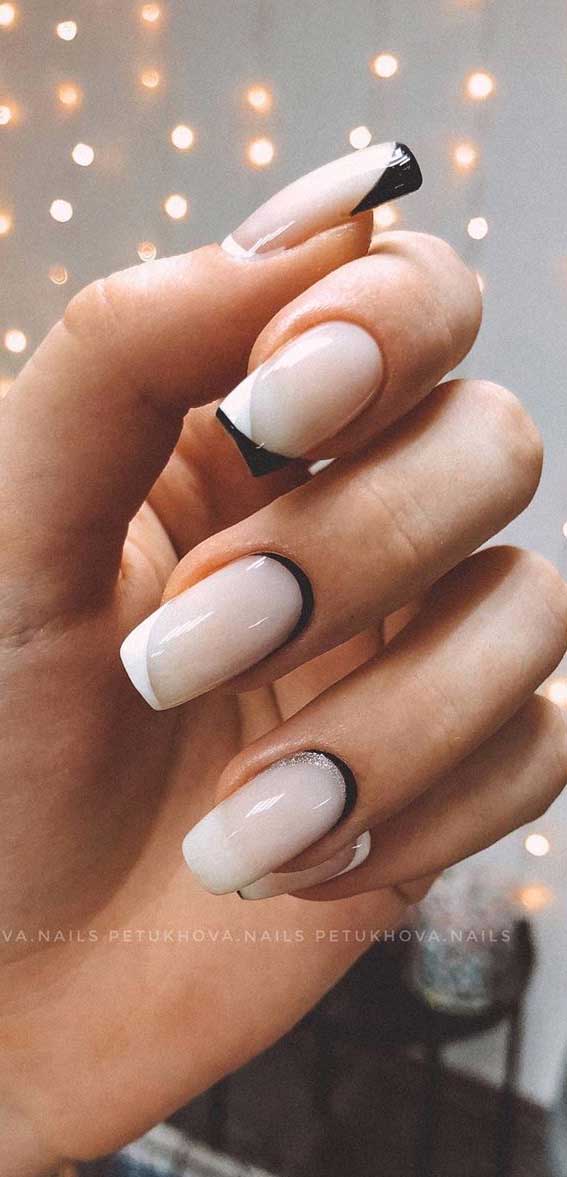 57 Pretty Nail Ideas The Nail Art Everyone’s Loving – Black & White + Glitter