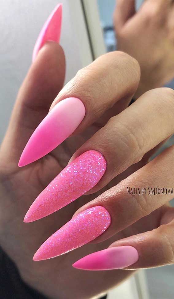 50 + Cute Summer Nail Ideas For 2020 – Pink Ombre & Glitter Nails