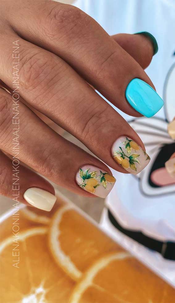 lemon nails, summer nail ideas, fun summer nails, best summer nails #summernails #lemonnails