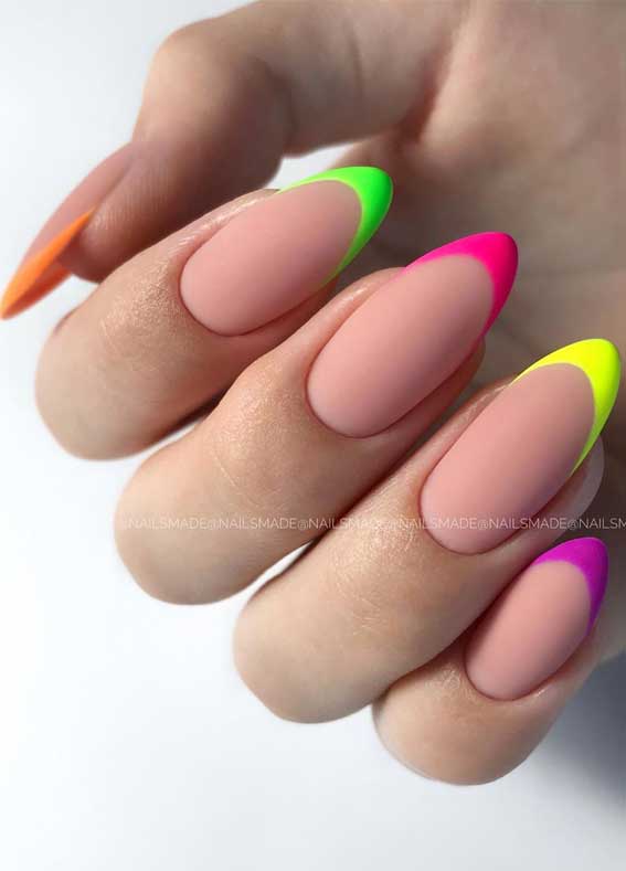 neon nails, neon french nail tips, neon french nails, bright neon nails