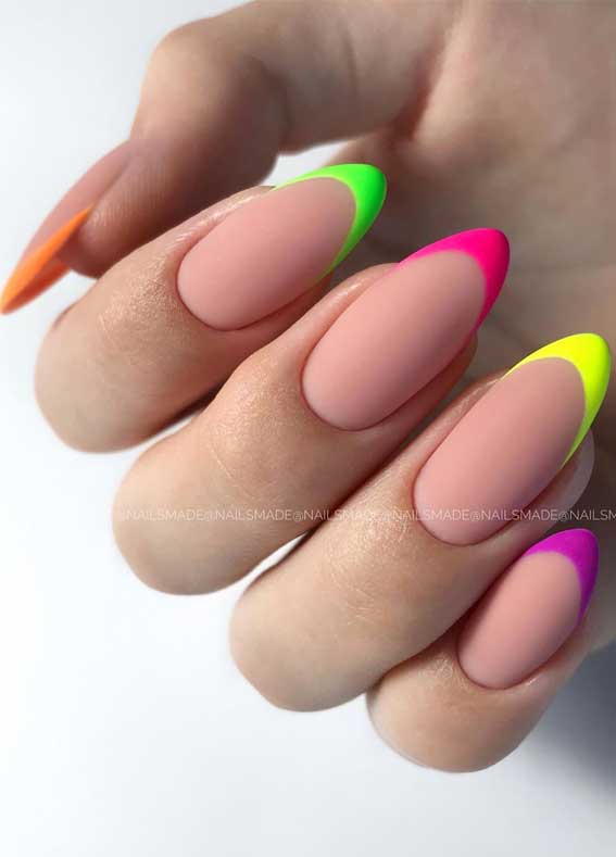 50 + Cute Summer Nail Ideas For 2020 – Neon French Nail Tips