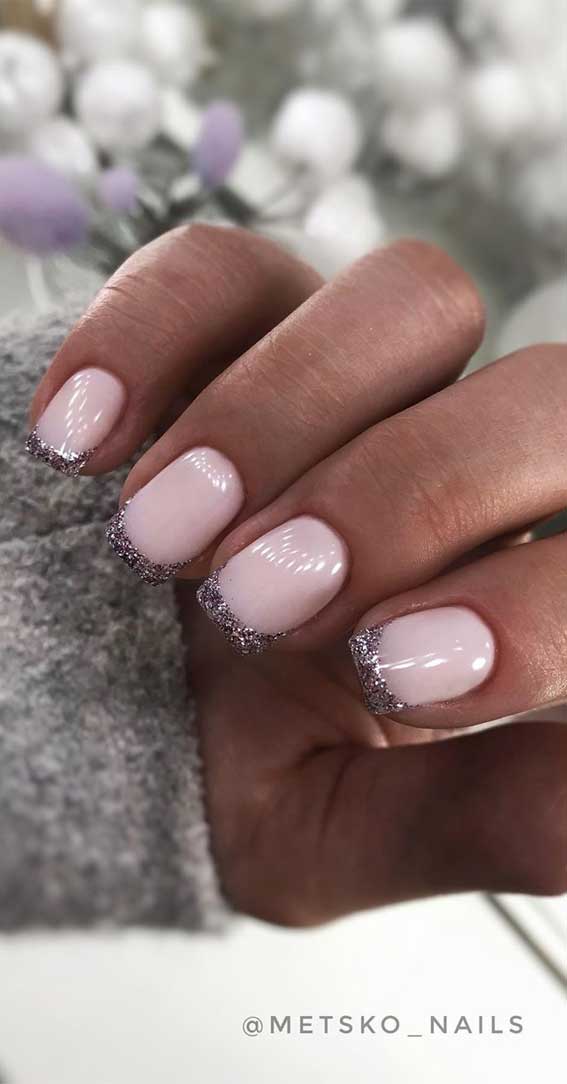 57 Pretty Nail Ideas The Nail Art Everyone’s Loving – French & Glitter