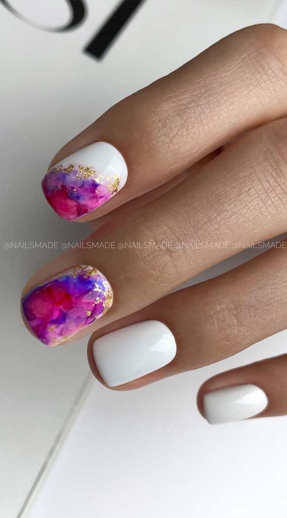 57 Pretty Nail Ideas The Nail Art Everyone's Loving – Colourful Marble and  Gold