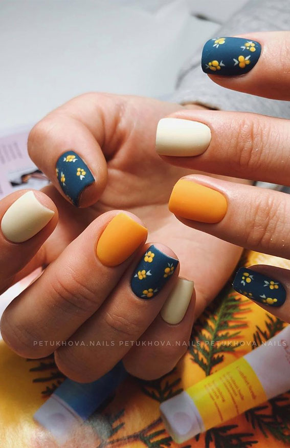 cute summer nails, blue and yellow nails, nail art , nail colors, mix and match nails, nail art designs #nailart