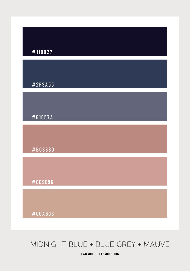 Midnight Blue, Blue Grey and Mauve Bedroom Color Scheme